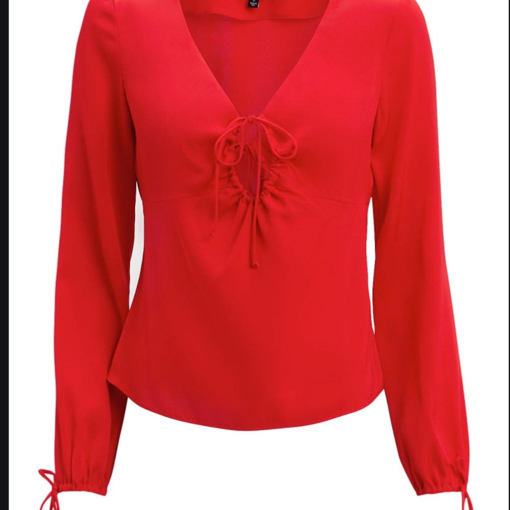 Red Mikaela Crepe Keyhole Front Top